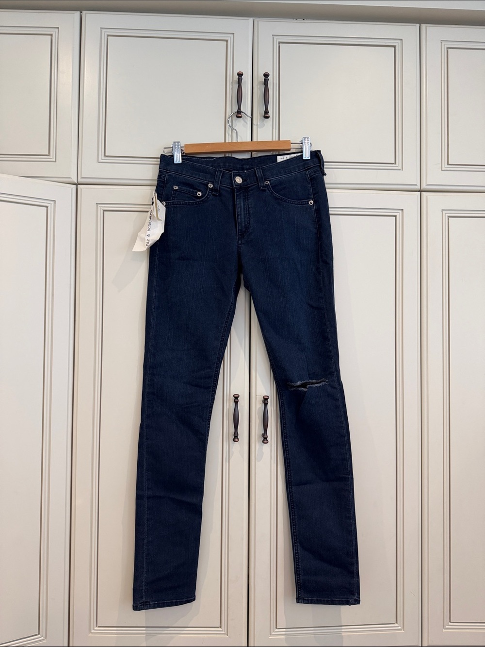 rag & bone Navy Skinny Jeans with Knee Distress